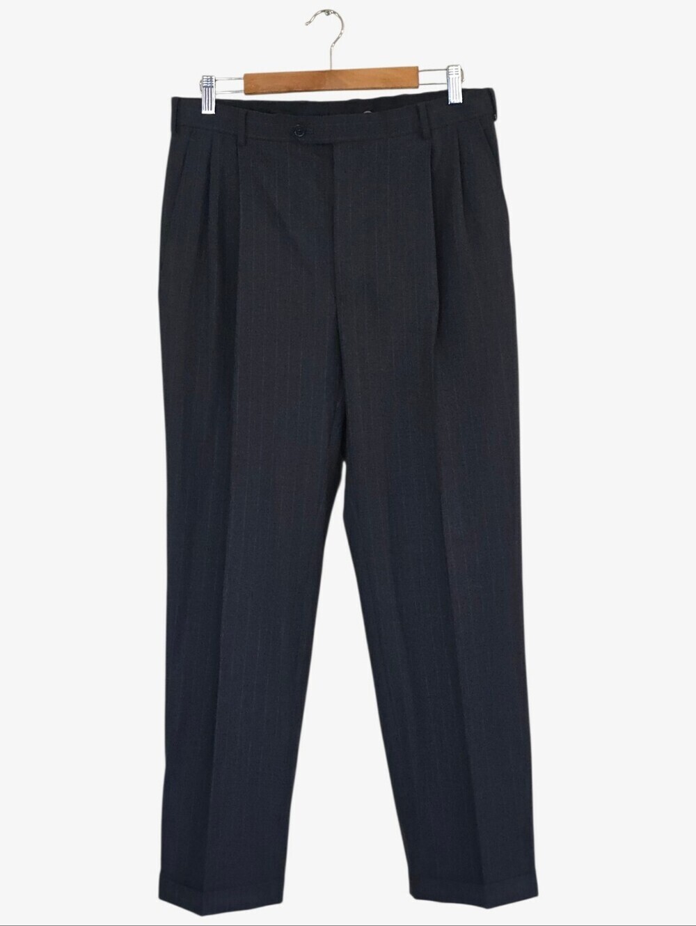 Brooks Brothers 346 Pinstripe Dress Pants 36x33 Pleated Wool Brace Button Cuffed
